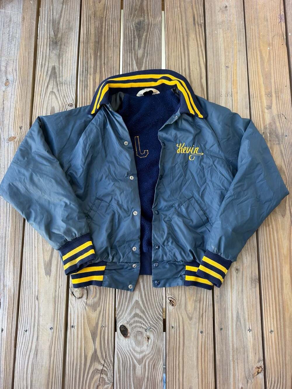 Vintage Don Alleson Athletic Blue and Yellow St. Joe Varsity Coach Jacket